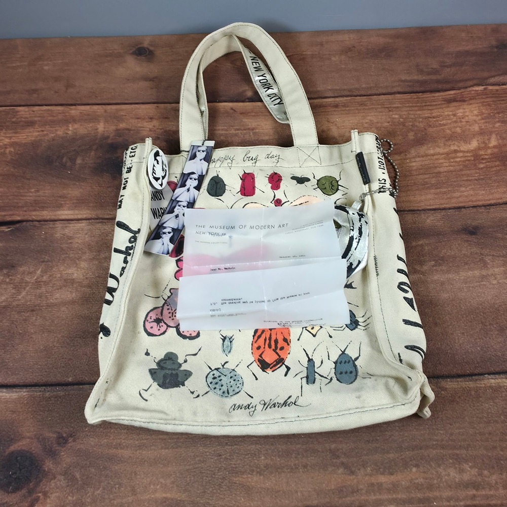 Andy Warhol Happy Bug Day Tote Bag Cream Good Pop Art Canvas Insect Print